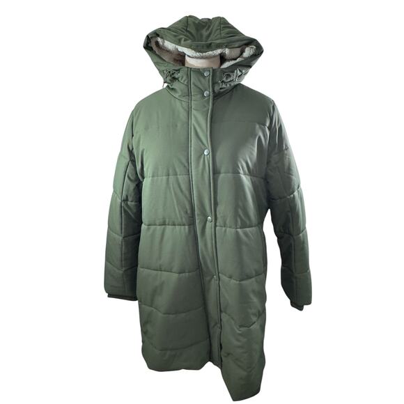 "FALLS CREEK" Green Womens Puffer Coat Side Zippers Sherpa Lined SZ 1X Cozy Warm - Picture 1 of 12